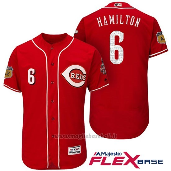 Maglia Baseball Uomo Cincinnati Reds 6 Billy Hamilton Scarlet 2017 Allenamento Primaverile Flex Base Giocatore